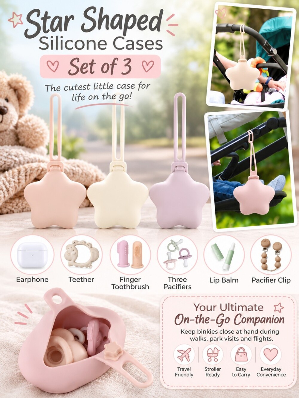 Set Of 3 Silicone Star-shaped Accessory Case
